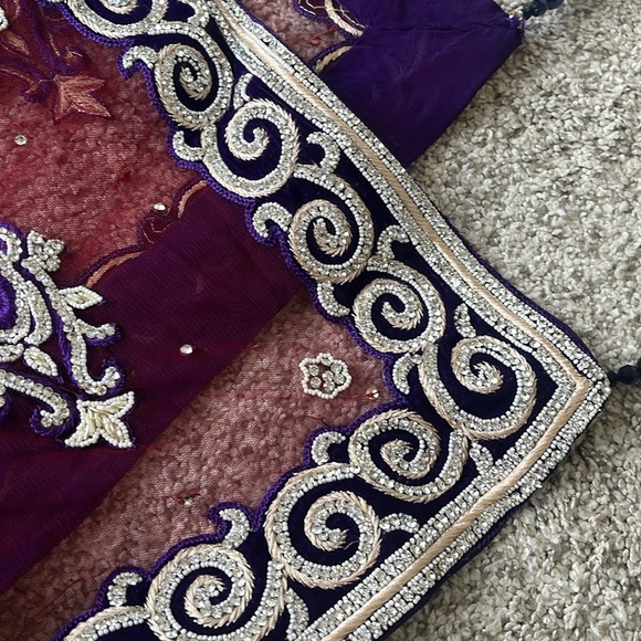 Purple & Red Indian/Pakistani Wedding dress with Swarovski Stone Work and train. - Picture 9 of 16